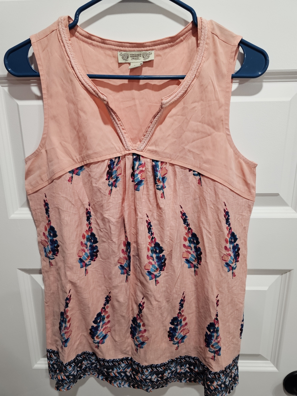 Vintage America Peach Tank Top with Blue Floral Print